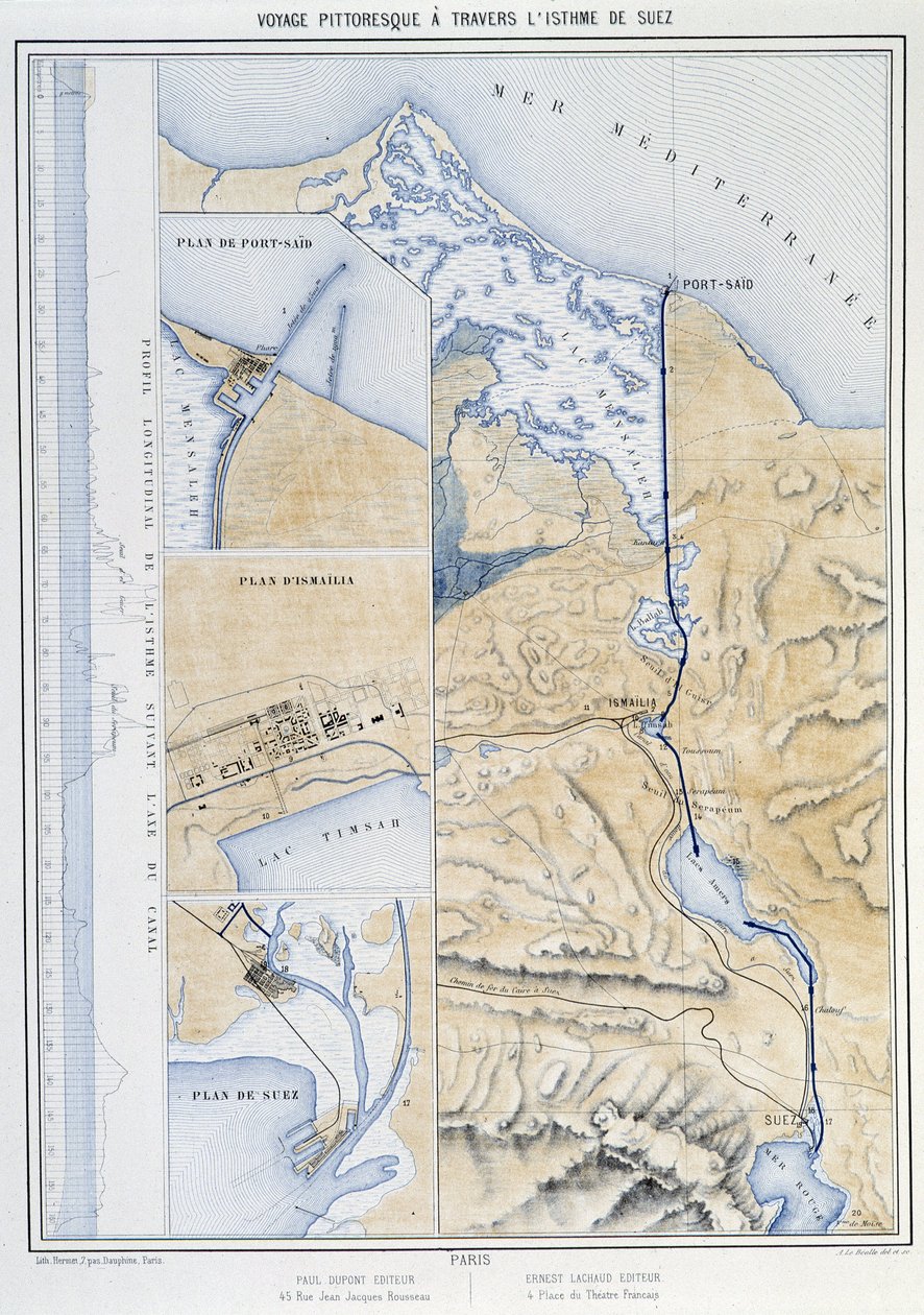 Pitoresca Viagem pelo Istmo do Suez (Plano do Suez) em "Inauguração do Canal do Suez por G. Nicole". 1869 de French School