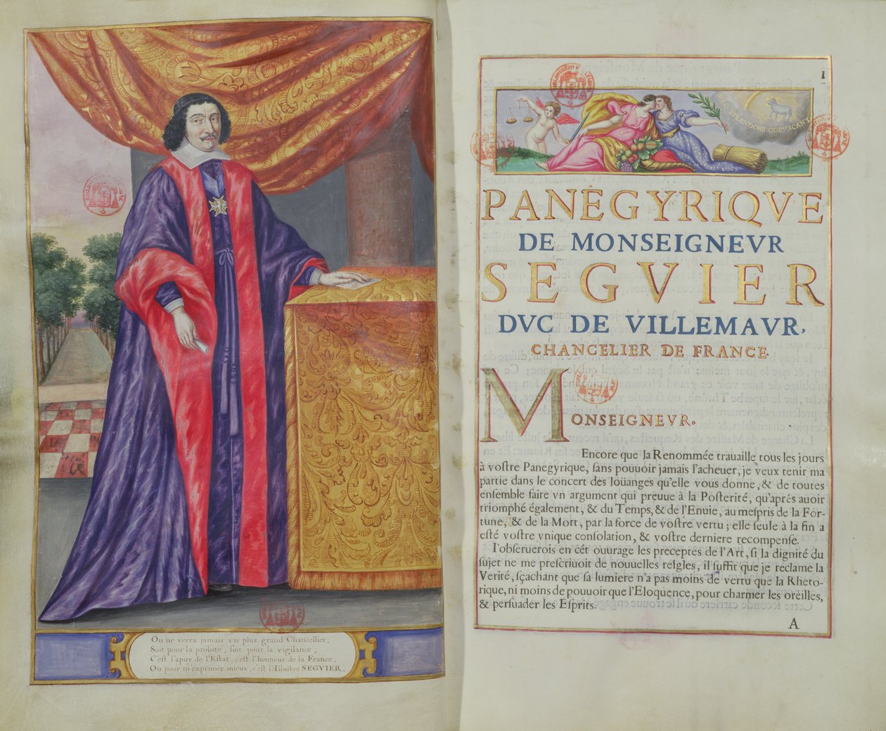 Pierre Seguier (1588-1672) Chanceler da França, ilustração dos Panegíricos dos Ilustres Homens do Nosso Século, de Puget de la Serre, 1655 de French School