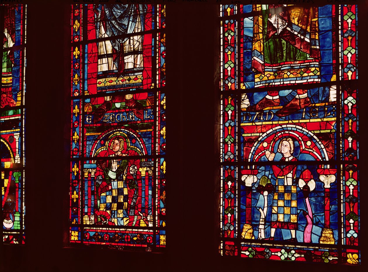 Pierre de Dreux (1190-1250) e seu filho Jean de Bretagne (1237-86) detalham de uma janela de lanceta no transepto sul, c.1217-25 de French School