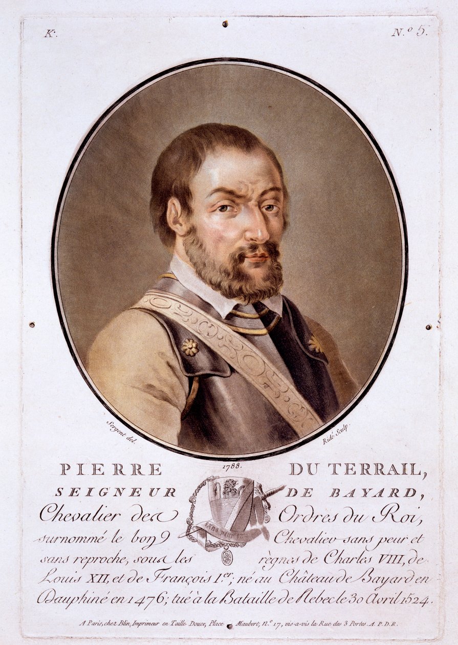 Pierre du Terrail, Senhor de Bayard, de Retratos de grandes homens, mulheres ilustres e súditos memoráveis da França, publicado em 1787-92. de French School
