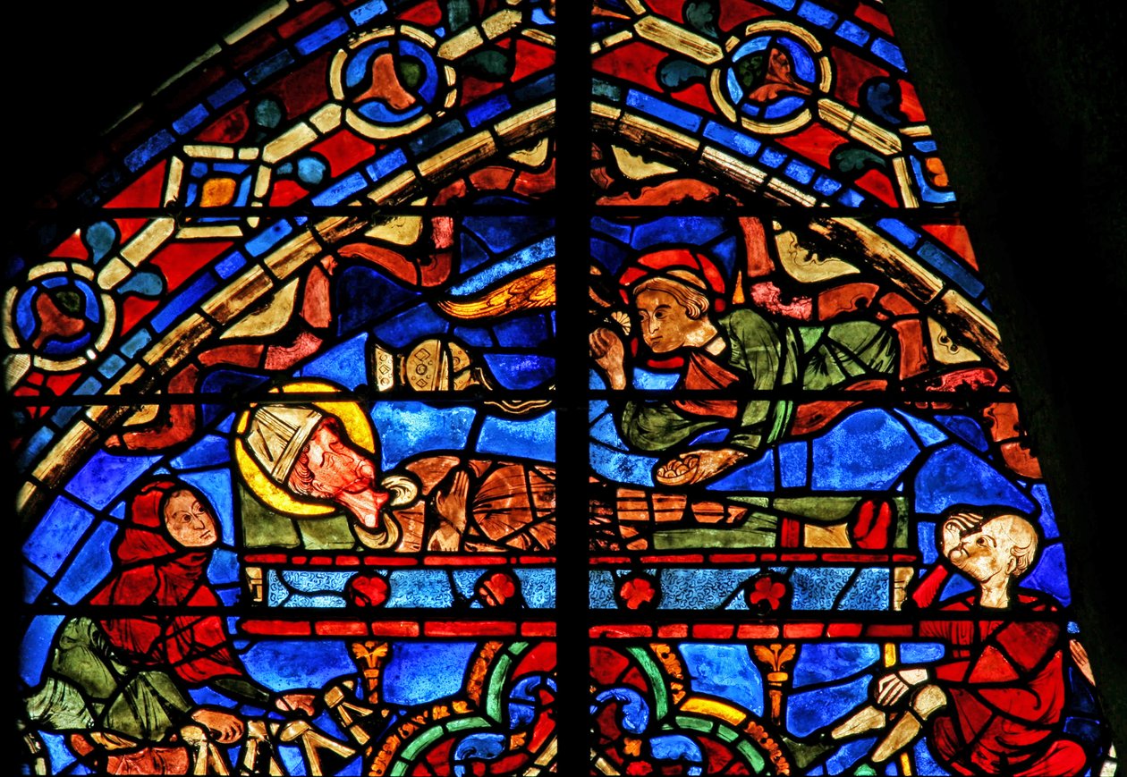 Peregrinos e um anjo no túmulo de Thomas Becket (w18) de French School