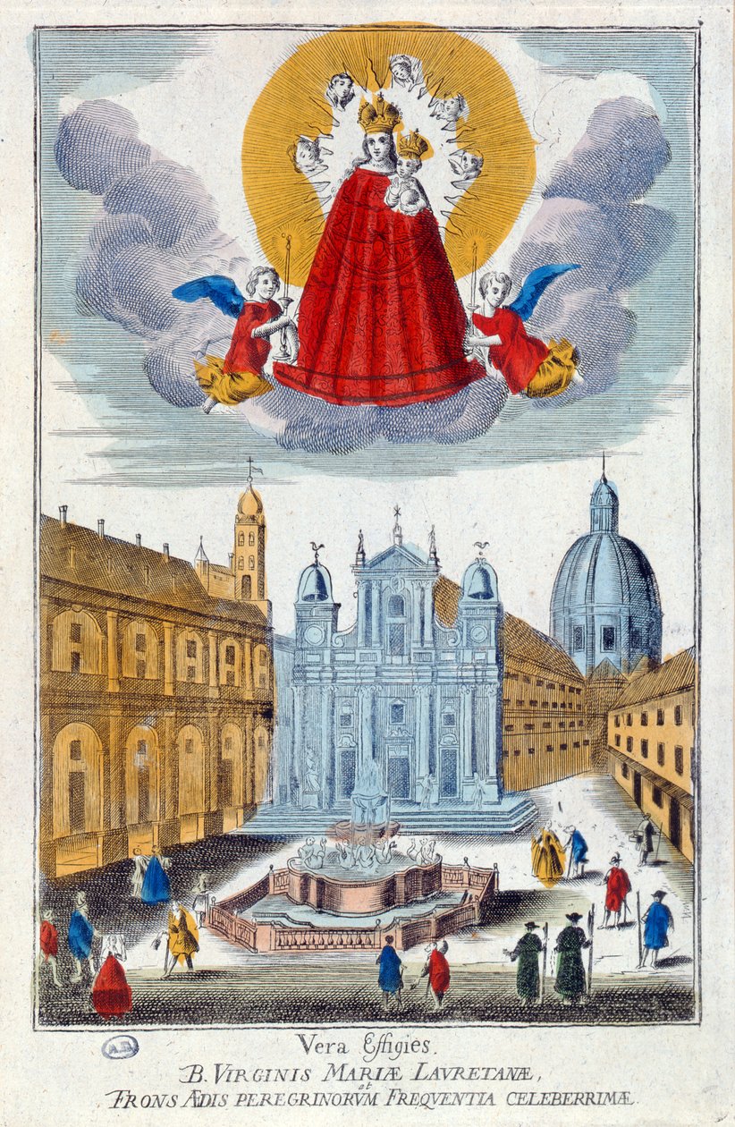 Peregrinos que visitam o santuário de Nossa Senhora de Loretto, do século XVIII de French School
