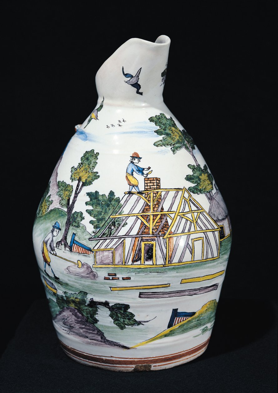 Jarro representando a construção de um edifício, Sinceny, c.1740-50 (faiança) de French School