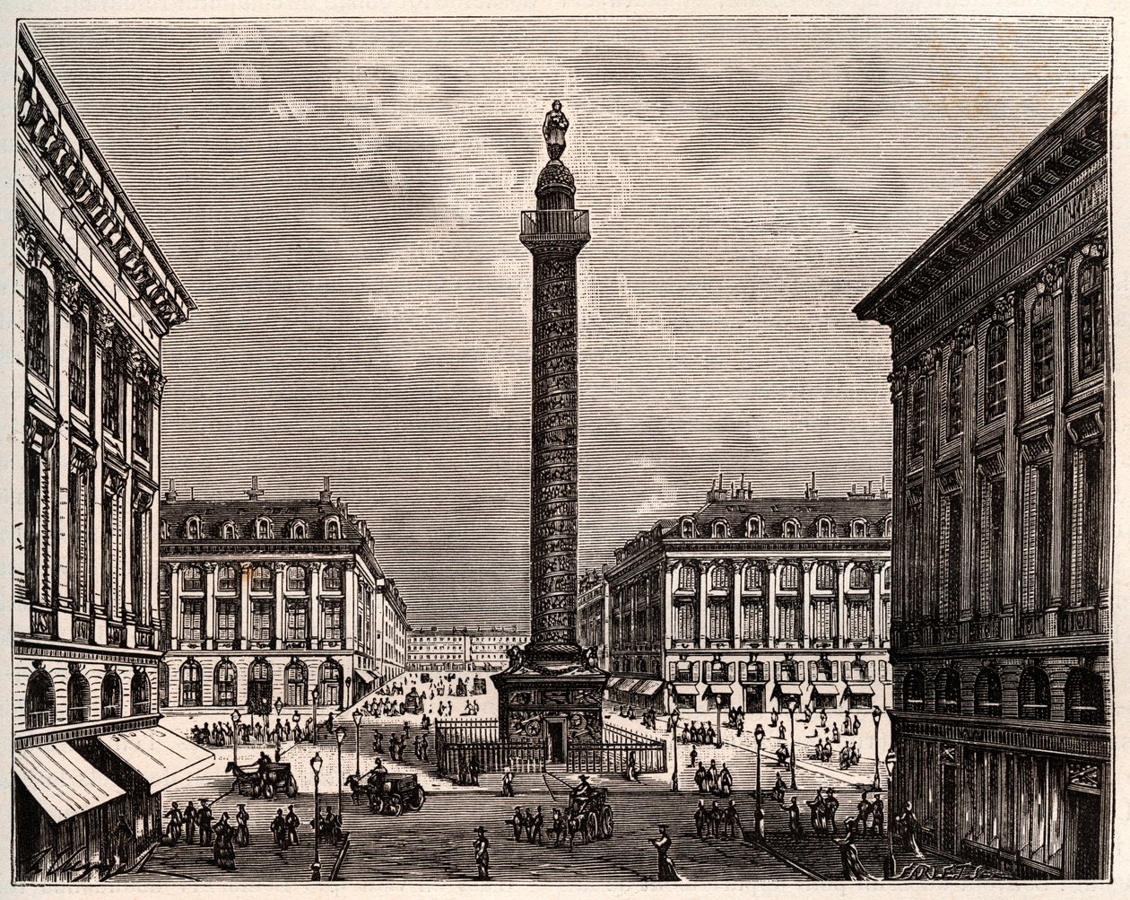 Lugar Vendome em Paris no século XIX - gravura em "La France illustree: geographie, histoire, administration statistique" de V.A. Malt-Brown. 1884 de French School