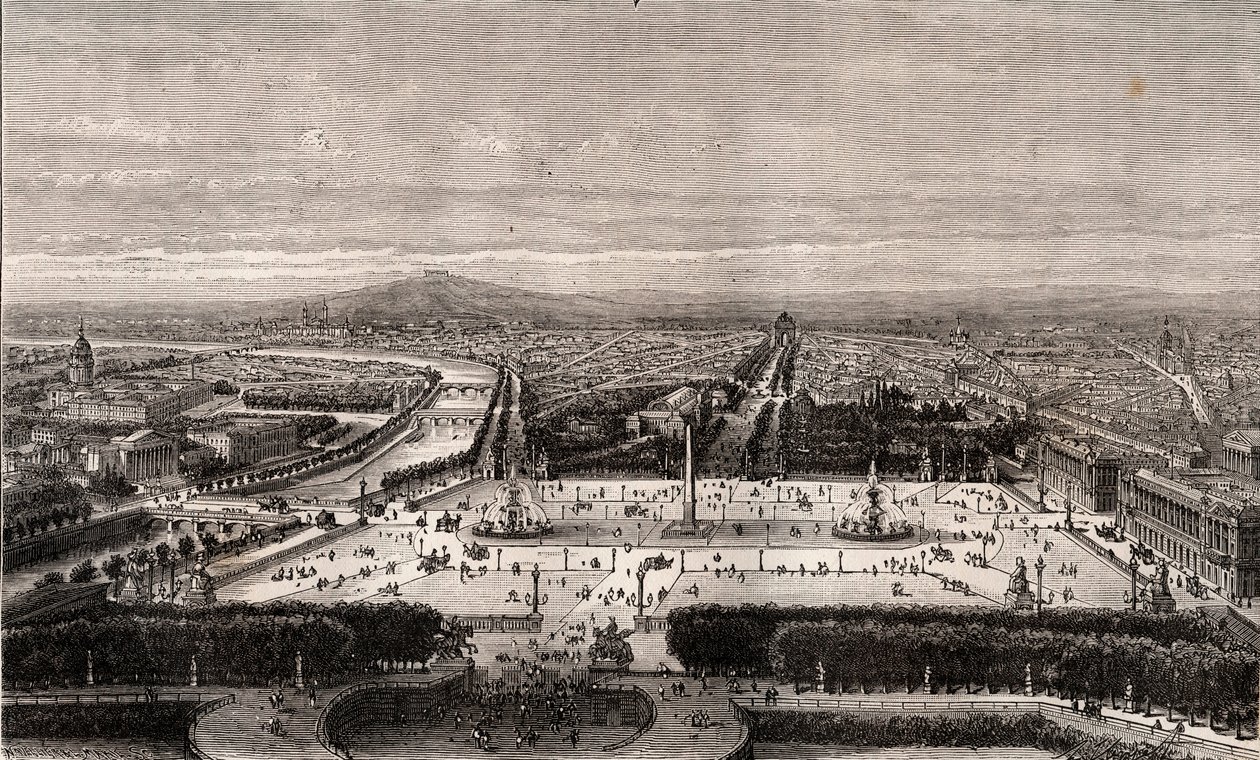 Place de la Concorde em Paris - gravura em "La France illustree: geography, history, statistical administration" de V.A. Malt-Brown. 1884 de French School