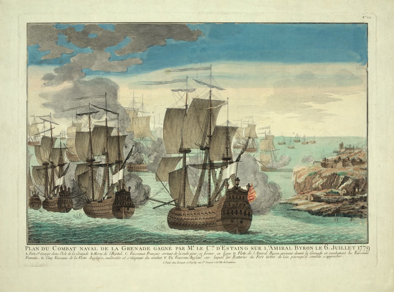 Plano de Combate Naval de Grenada vencido pelo Sr. Cte. D "Estaing no almirante Byron em 6 de julho de 1779, pub. 1779 de French School