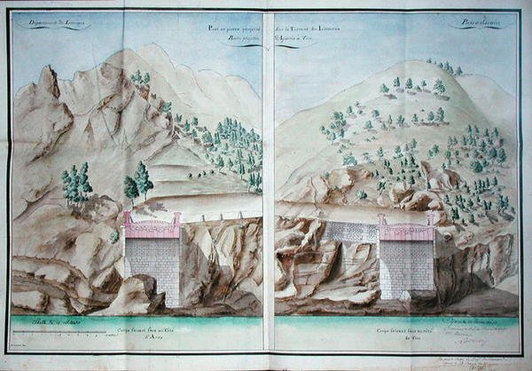Plano para a construção de uma ponte de pedra sobre o rio Liamone na Córsega de French School