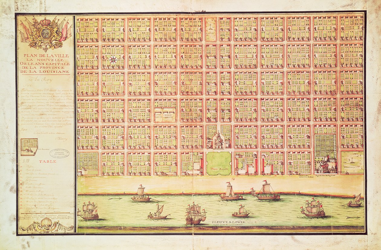 Plano de Nova Orleans, 1738 (wc no papel) de French School
