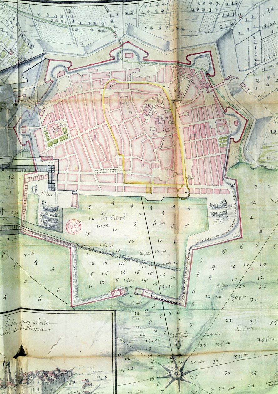 Plano de Toulon, 1669 (caneta e tinta e wc no papel) de French School