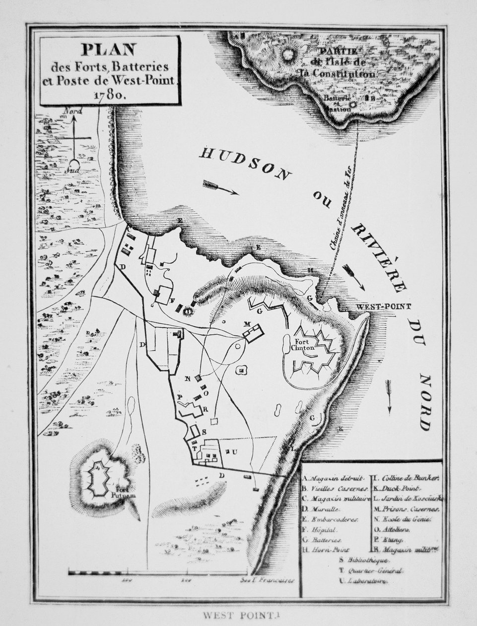 Plano de West Point, o forte chave que Benedict Arnold planejou para entregar aos britânicos durante a Guerra da Independência (litho) de French School