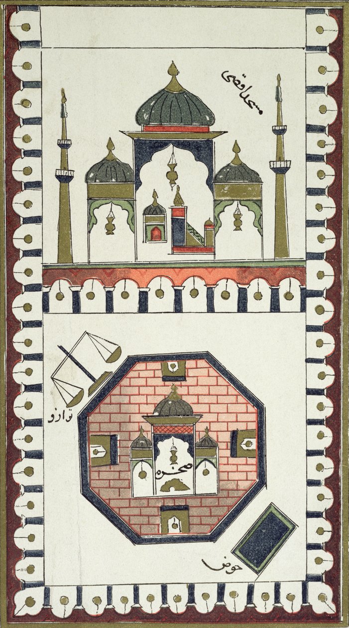 Plano da Mesquita Al-Aqsa e do Qubbat Al-Sakhra (Cúpula da Rocha), depois de um manuscrito árabe do século XVIII de French School