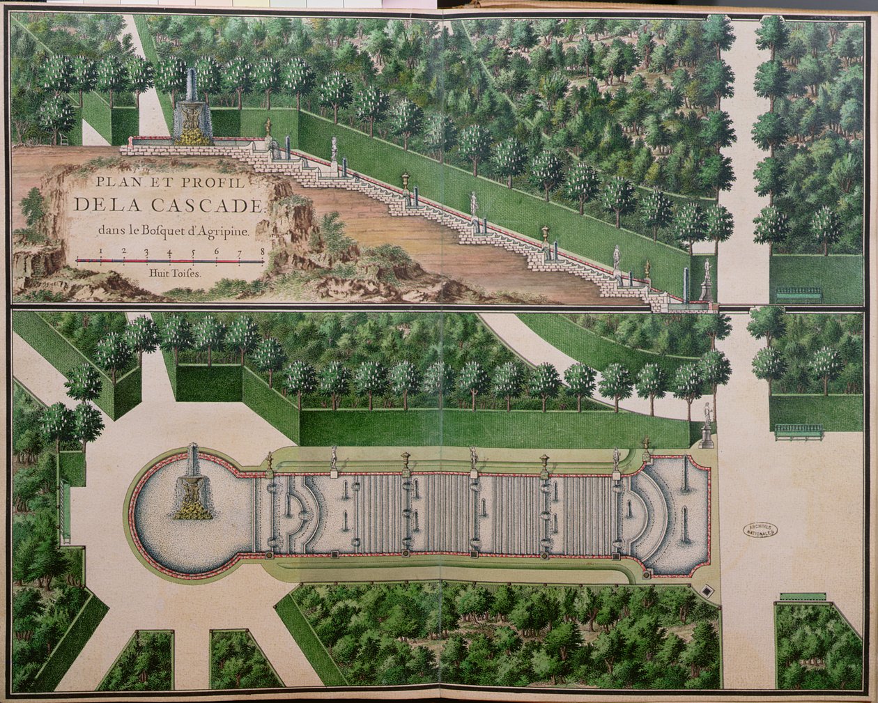 Plano da Cascata no Bosque de Agripina, dos Jardins de Marly, início do século XVIII (wc no papel) (ver também 163976) de French School