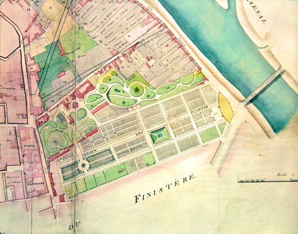 Plano do Jardin des Plantes em Paris durante o período do Império (tinta e aguarela sobre papel) de French School