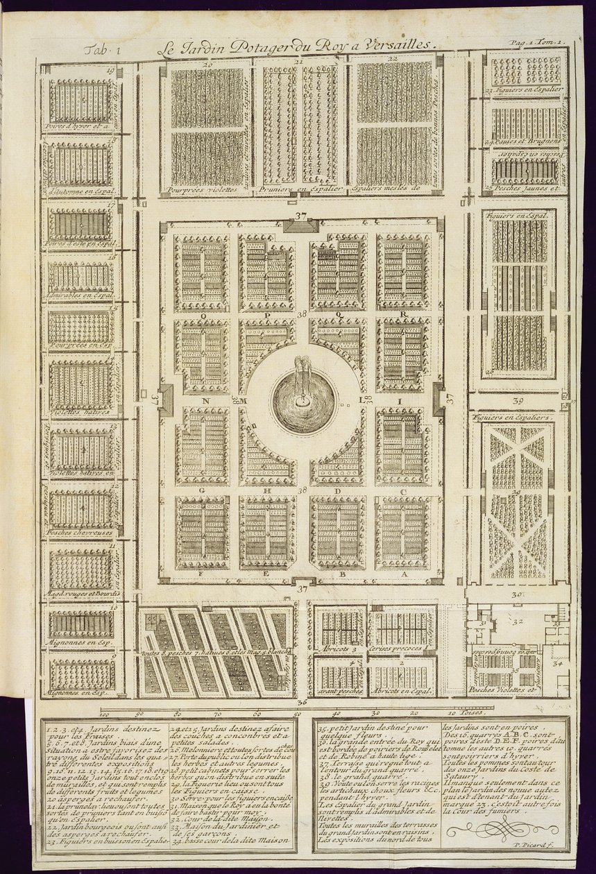 Plano dos reis hortas em Versalhes, do jardineiro perfeito, ou instrução para jardins de frutas e horta, por Jean de la Quintinye, publicado em 1695 de French School