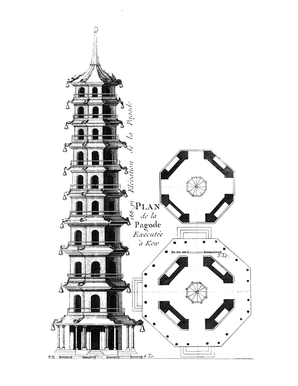 Plano do pagode em Kew, de anglo-chinês moda jardins, por George Louis o vermelho, publicado c.1776-88 de French School