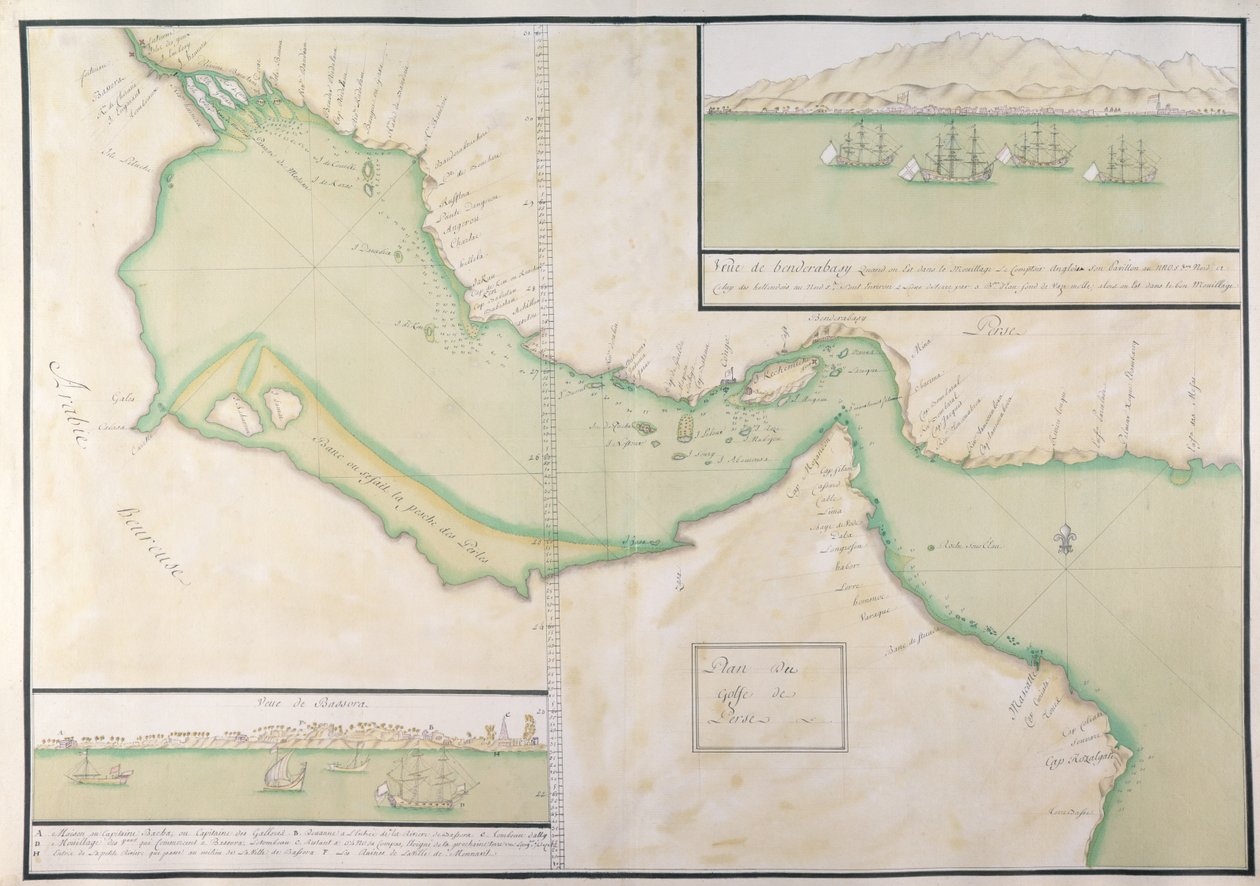 Plano do Golfo Pérsico (gravura colorida à mão) de French School