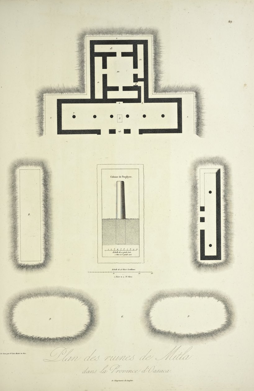 Plano das Ruínas de Mitla na Província de Oaxaca, ilustração de 