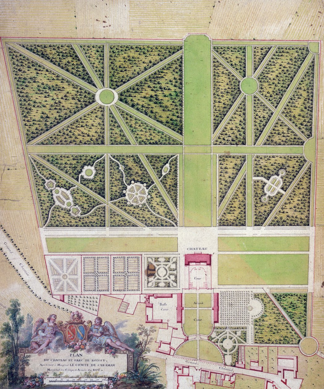 Plano do castelo e parque em Roissy, pertencente ao Comte de Caraman (caneta e tinta e wc no papel) de French School