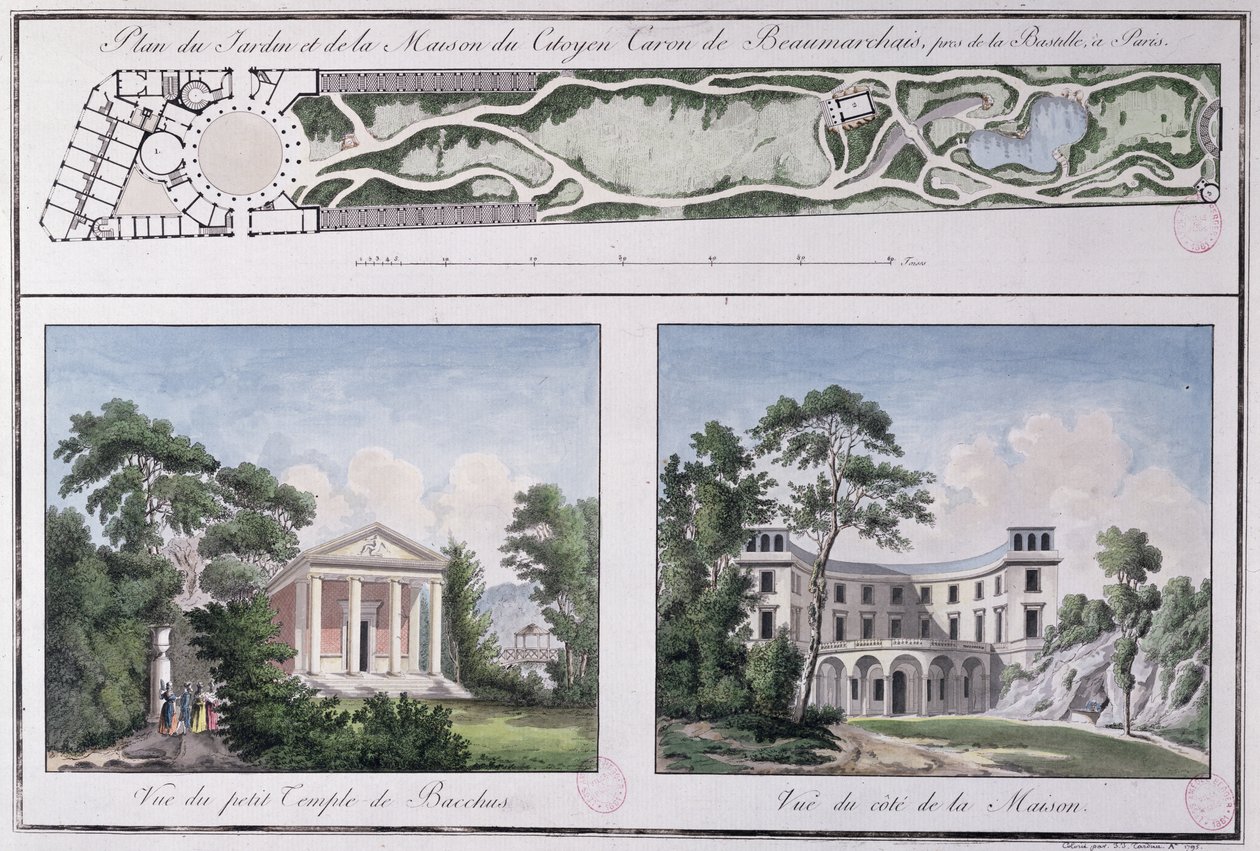 Planta do jardim e casa construída por Pierre Augustin Caron de Beaumarchais (1732-99) por Lemoine, c.1784 de French School