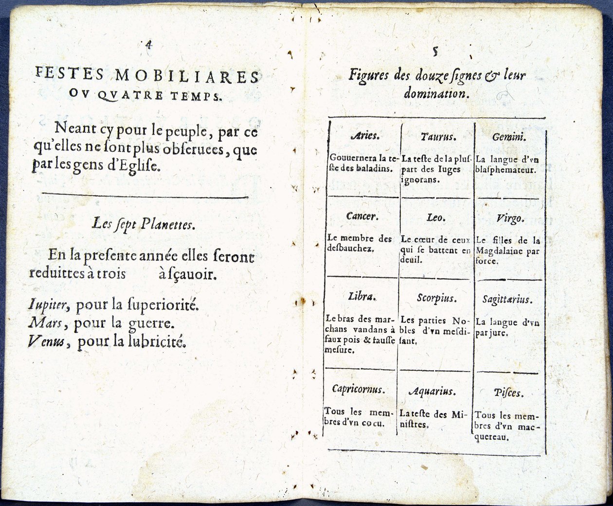 Planetas e sinais astrológicos tratados com humor - em "Almanach pour le temps pass", de Jean Guerin de French School
