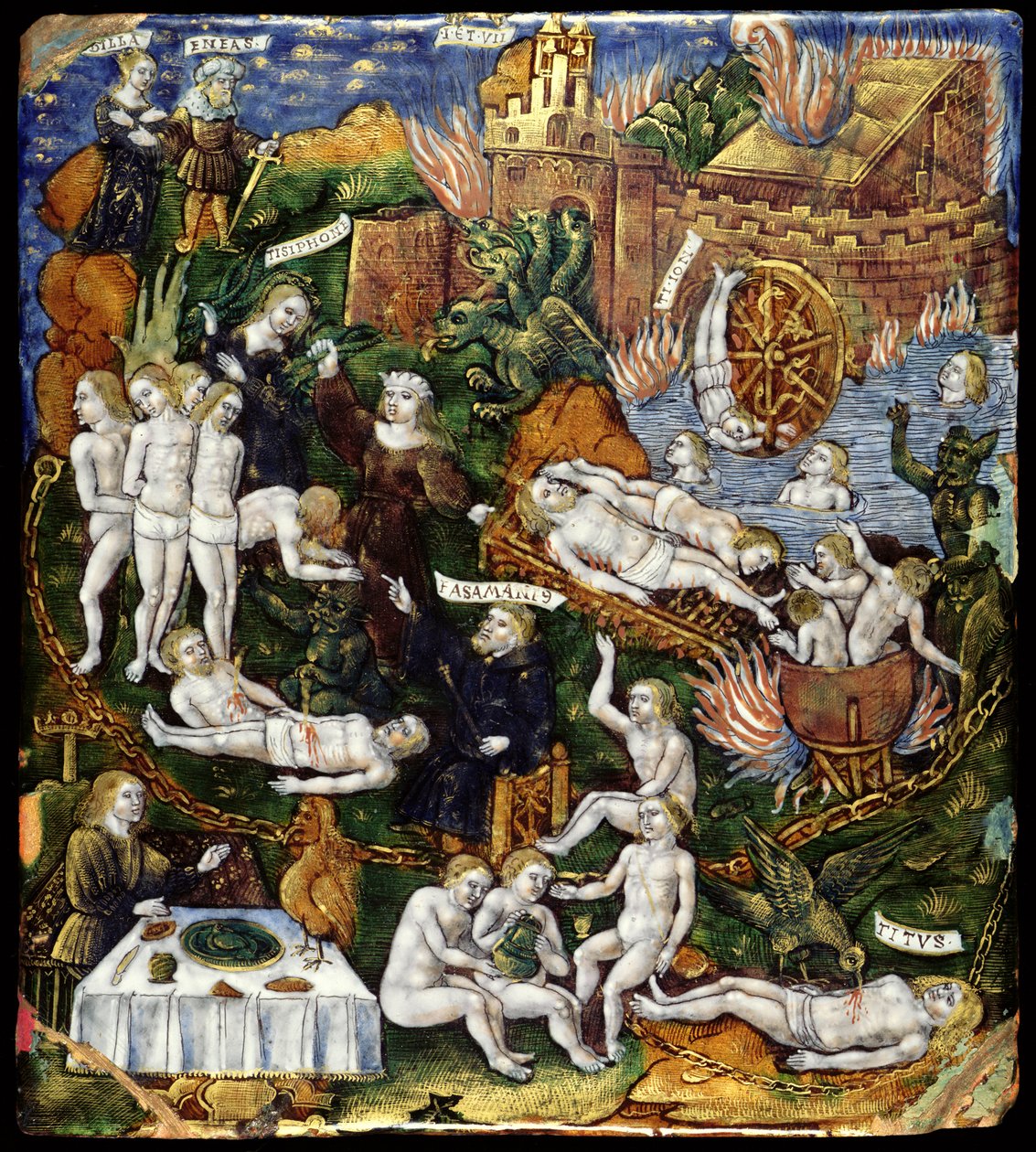 Placa: Eneias e Sybil no Submundo, c.1530 (esmalte e ouro sobre cobre) de French School