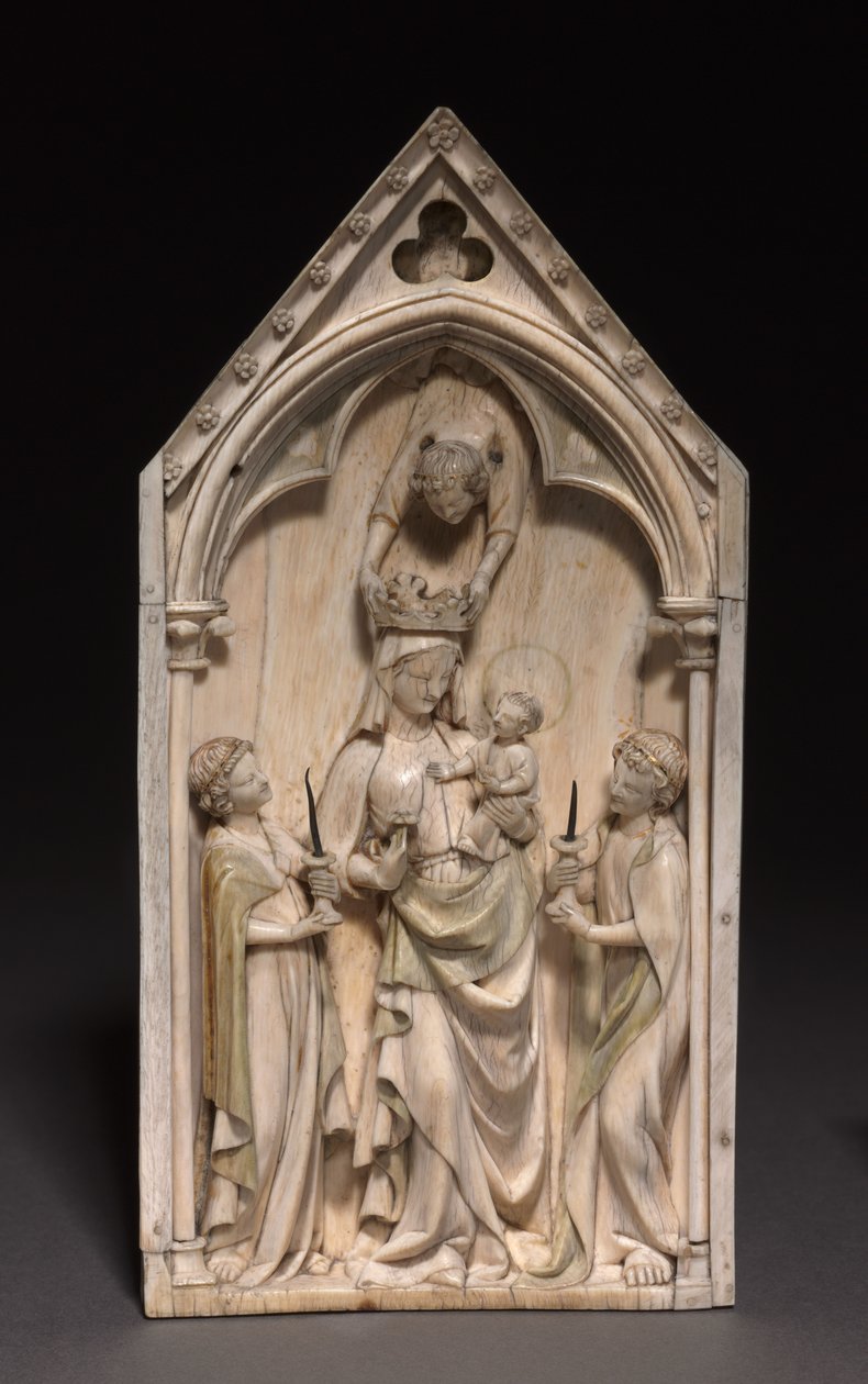 Placa: A Virgem e o Menino com Anjos, Paris, c.1320-1330 de French School