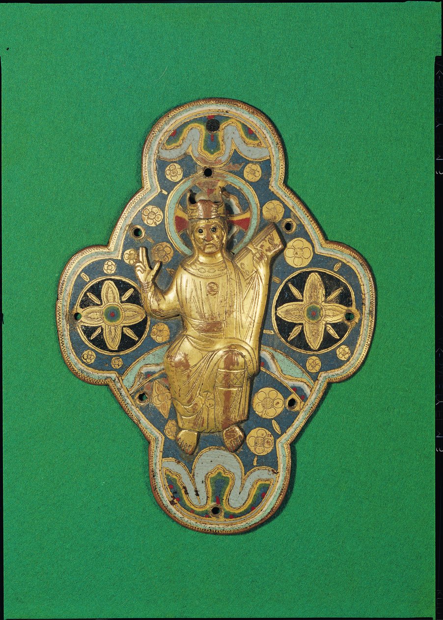 Placa representando a benção de Deus (ouro e esmalte) de French School