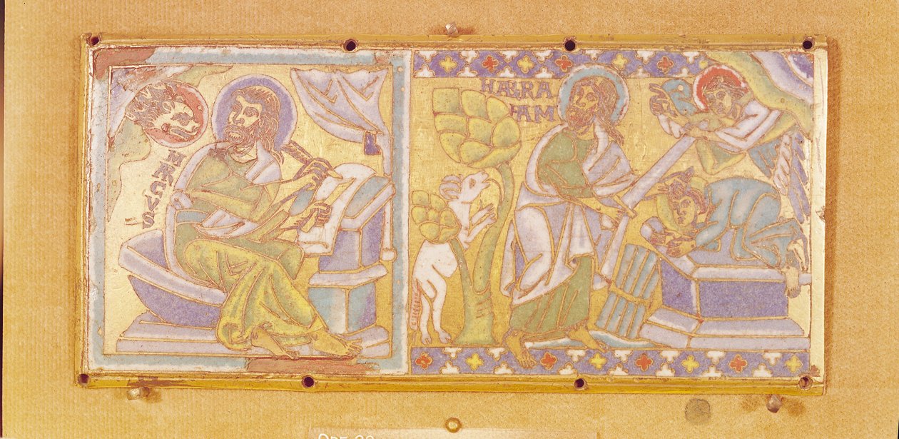 Placa representando São Marcos e o Sacrifício de Abraão (esmalte) de French School