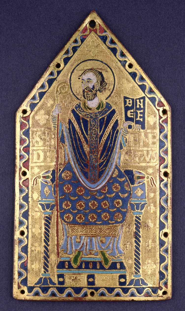 Placa com imagem de São Bento (esmalte e cobre) de French School