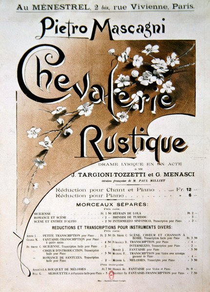 Playbill para a ópera Chevalerie Rustique, de Pietro Mascagni (1863-1945) de French School