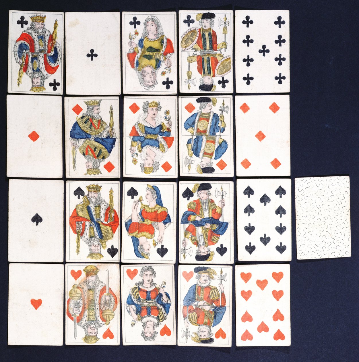 Cartas de jogar, (gravura em madeira colorida) de French School