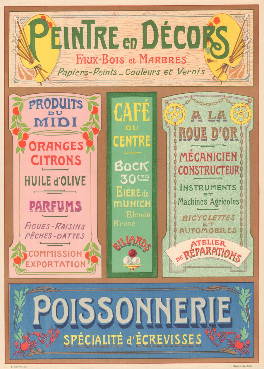 Plche n° 23: Modelos de sinalização para pintor de letras Art Nouveau (Pintor em conjuntos). de French School