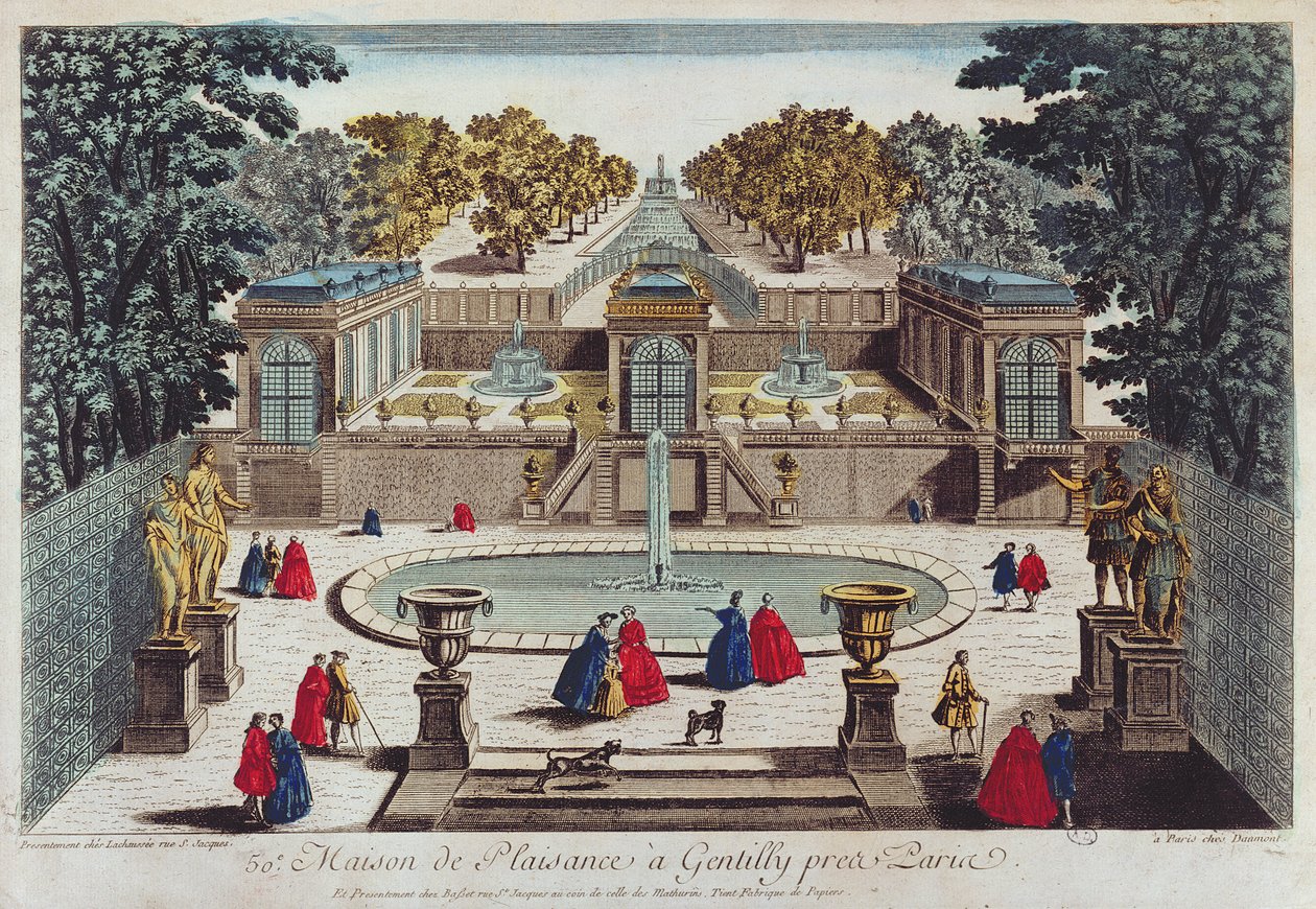 Prazer Jardim em Gentilly perto de Paris (gravura a cores) de French School