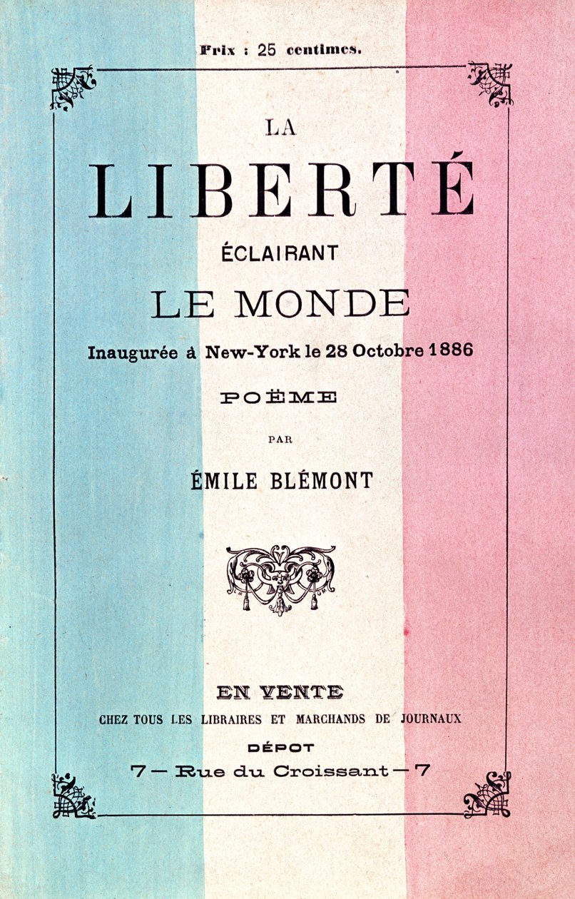 Poema de Emile Blemont (1839-1927) celebrando a inauguração da Estátua da Liberdade, 28 de outubro de 1886 de French School