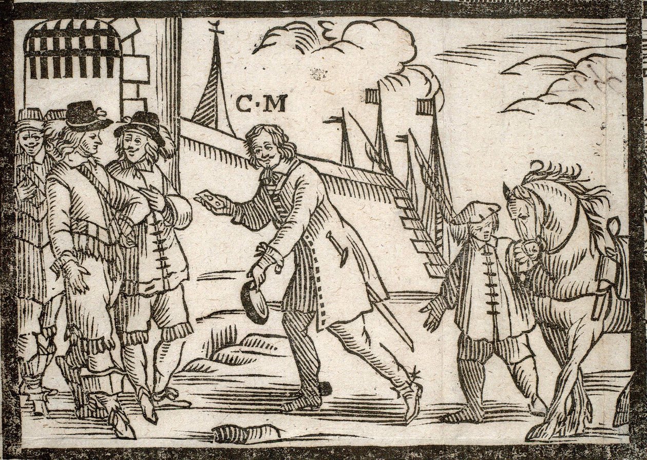 Panfletos políticos Mazarinade: Mazarin liberta os príncipes em Le Havre, madeira gravada de French School