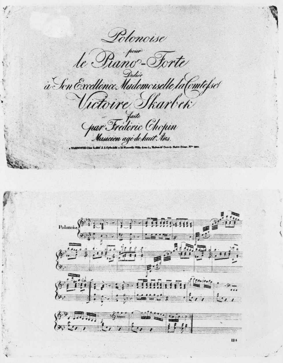 Polonaise pianoforte, dedicado à Condessa Victoire Skarbek, escrito por Frederic Chopin (1810-49) aos 8 anos de French School