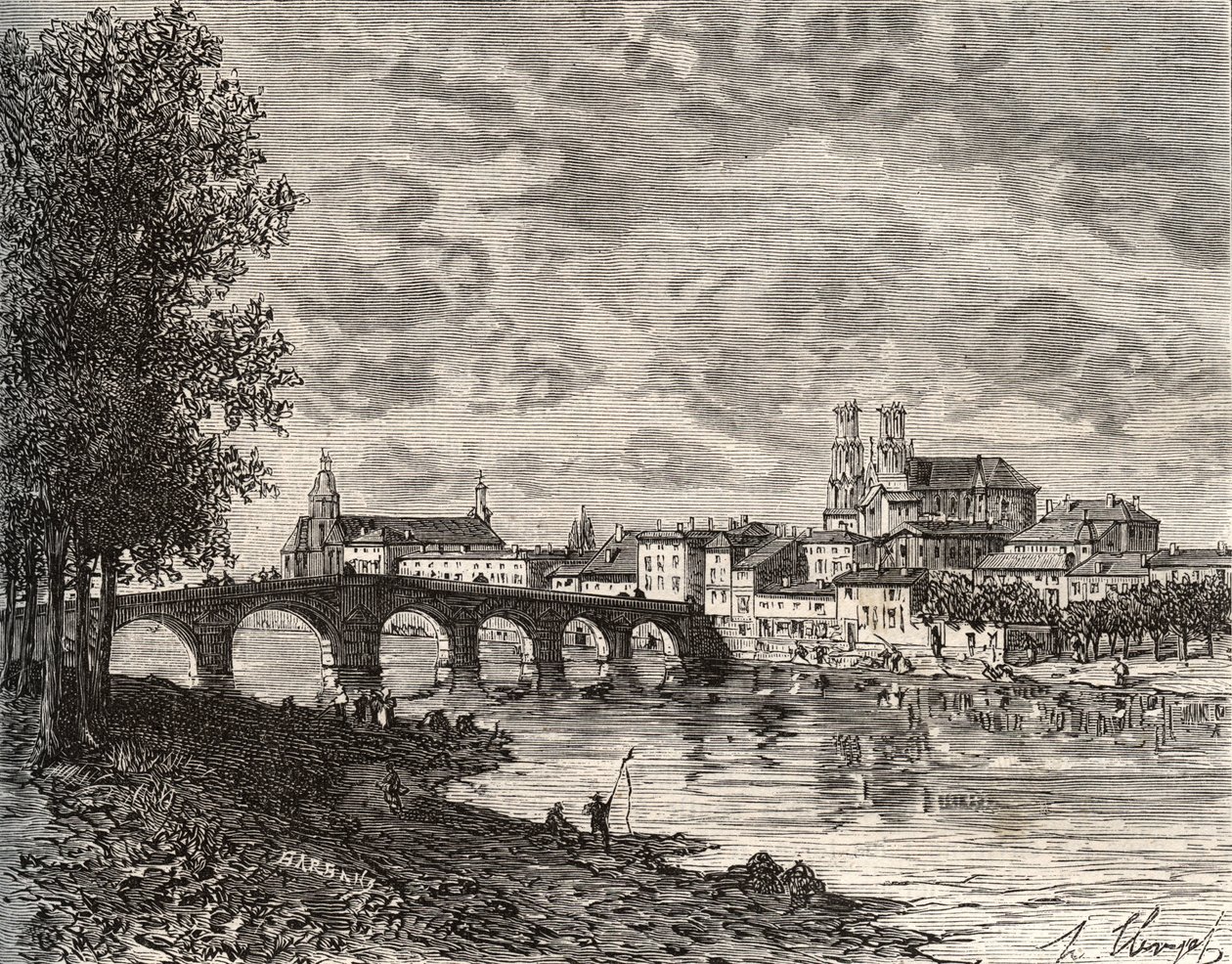 Pont-a-Mousson (Pont a Mousson) - Meurthe-et-Moselle - gravura em "La France illustree: geographie, histoire, administration statistique" de V.-A. Malt-Brown. 1884 de French School