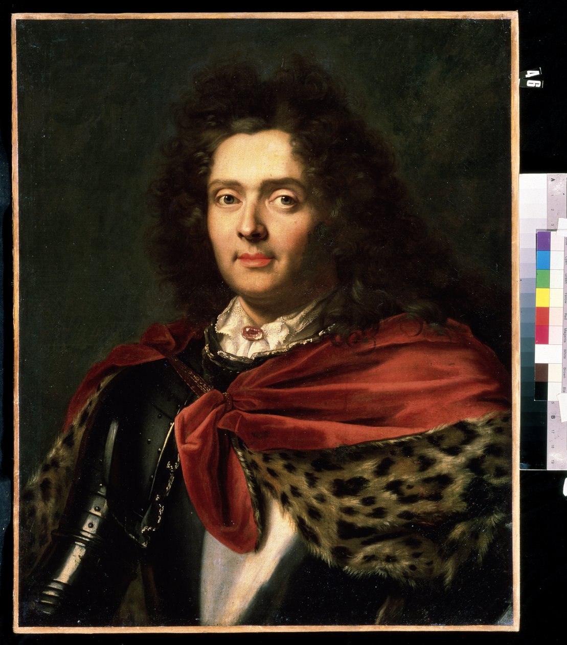 "Retrato de um aristocrata francês do século XVIII" Ele está a usar um manto de pele sobre a sua armadura. Pintura da escola francesa de meados do século XVIII Mikhail Kroshitsky Art Museum, Sevastopol (Sebastopol) Ucrânia de French School