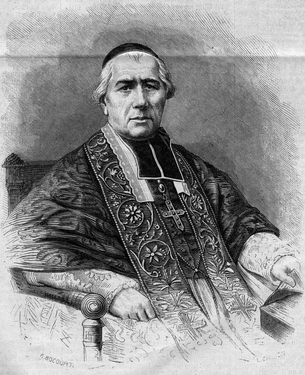 Retrato de François Nicolas Madeleine Morlot (1795-1862), arcebispo de Paris. Gravura em "Le Monde Illustre" n°299 de 3 de janeiro de 1863. de French School