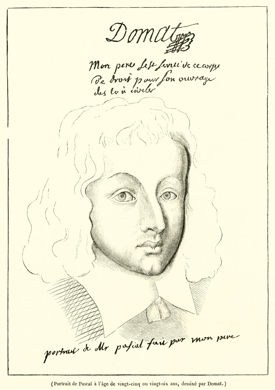 Retrato de Pascal com a idade de vinte e cinco ou vinte e seis anos (gravura) de French School