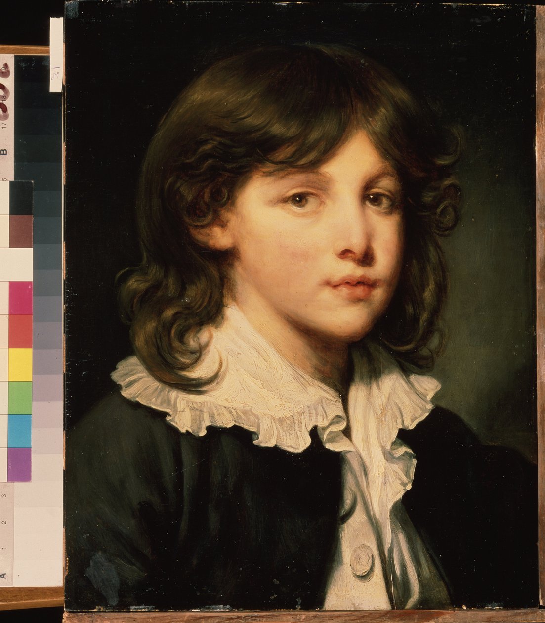 ""Retrato de um menino"" (Retrato de um menino) Jovem adolescente com cabelos compridos. Pintura da escola francesa. Museu Pushkin do final do século XVIII, Moscou de French School