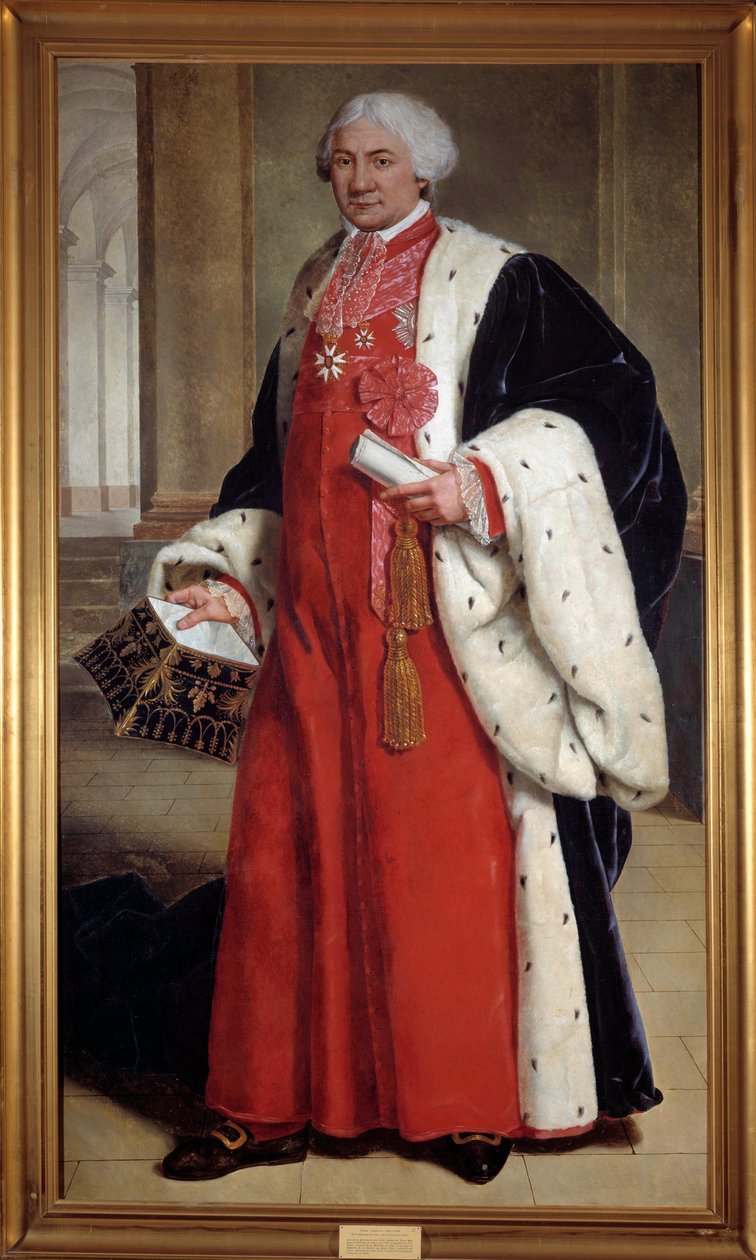 Portrait en pied de Claude Ambroise Regnier (1746-1814), advogado no Parlamento e deputado no Terceiro Estado, ministro da Justiça de 1802 a 1813 Pintura anónima. Século XVIII. Nancy, musee historique lorrain - Retrato completo de Claude Ambroise R de French School