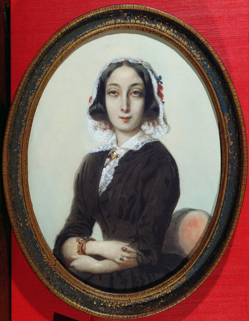 Miniatura do retrato de George Sand (1804-76) c.1840 de French School