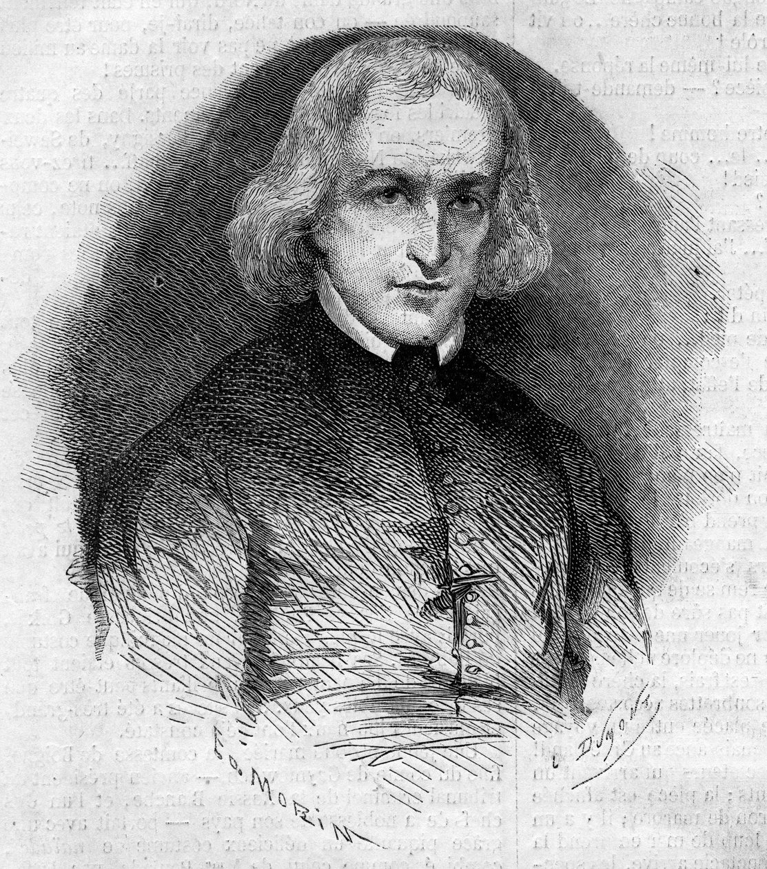 Retrato de Abbe Charles Eleonore Dufriche Desgenettes (1780-1860), paróquia da igreja de Notre Dame des Victoires em Paris. Gravura em "Le Monde Illustré" n°160 de 5 de Maio de 1860. de French School