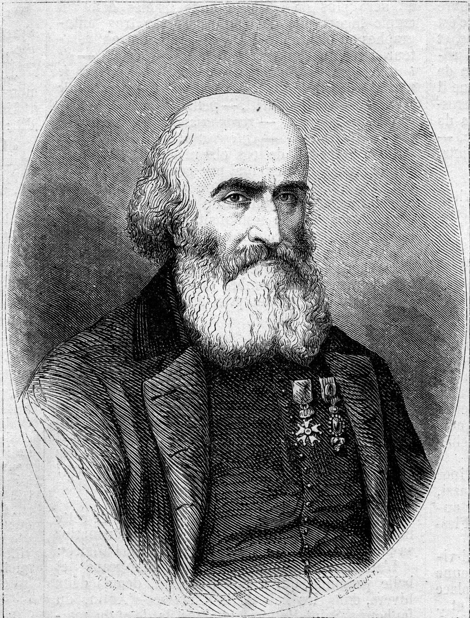 Retrato de Abbe François Bourgade (1806-1866), Chamonier de Saint Louis Chapel em Cartago (Tunísia). Gravura em "Le Monde Illustré" n°251 de 1 de Fevereiro de 1862. de French School