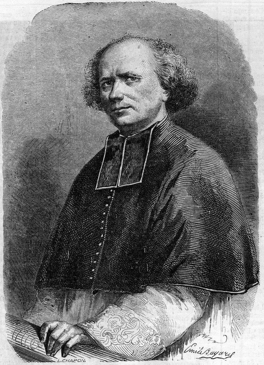 Retrato de Abbe Gaspard Deguerry (1797-1871), paróquia da Madeleine em Paris. Gravura em "Le Monde Illustré" n°207 de 30 de março de French School