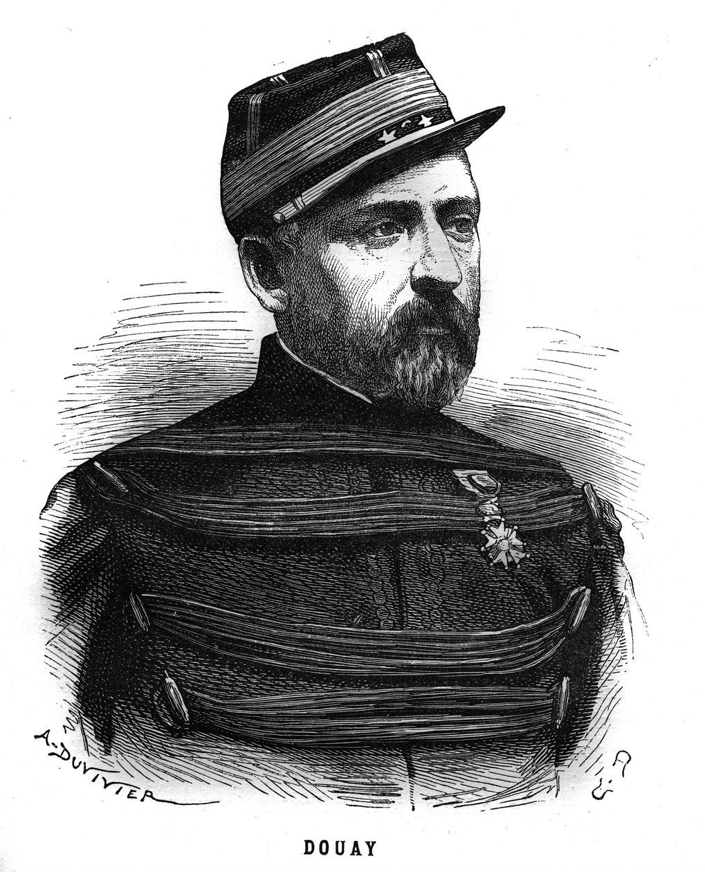 Retrato de Abel Douay (1809-1870), um general francês. Gravura em "Les Illustrations De L