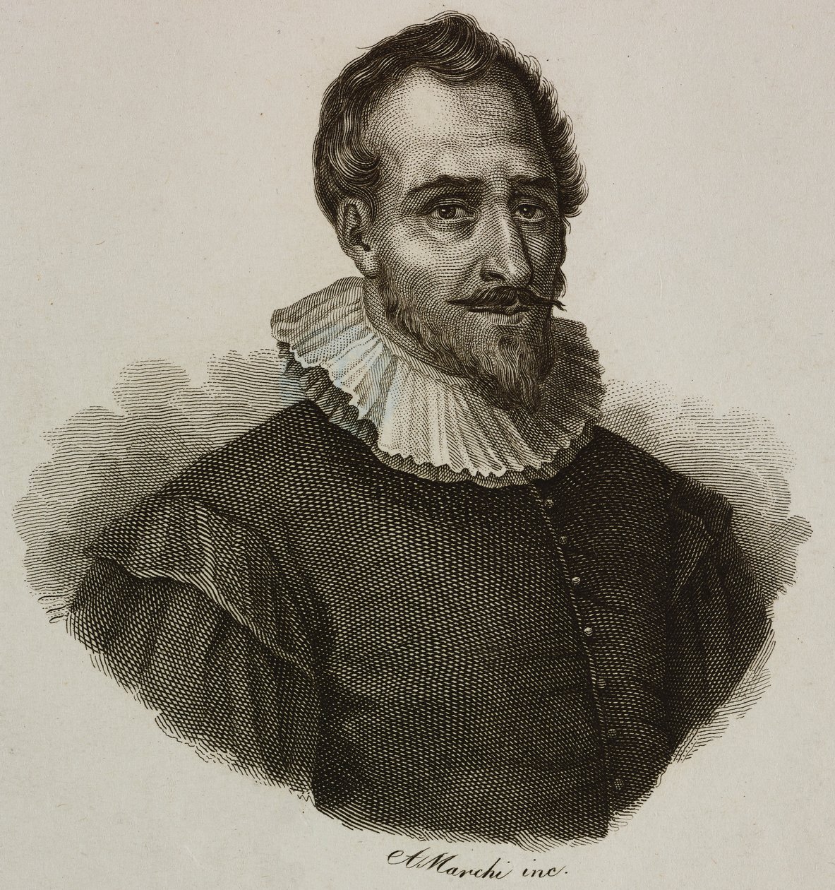 Retrato de Adam de Craponne (1526-1576), engenheiro francês, gravura por Marchi de French School