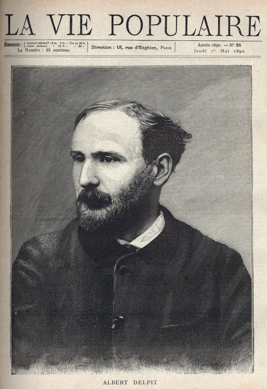 Retrato de Albert Delpit (1849-1893), romancista e dramaturgo. Gravura em "La vie populaire" (La vie populaire) de French School