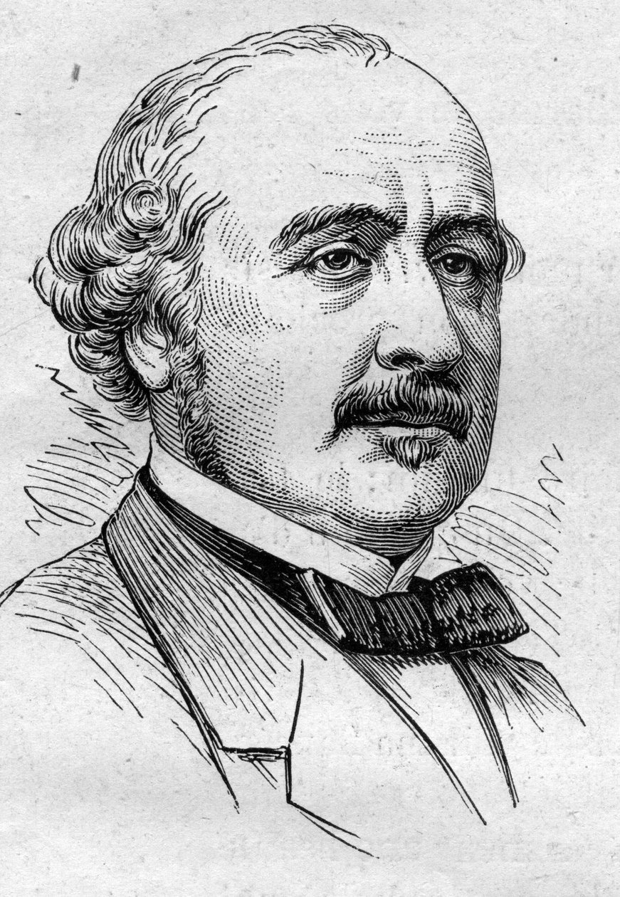 Retrato de Albert de Broglie (1821-1901), político, diplomata, historiador, ensaísta e académico francês. Gravura em "Le Monde Illustré" n°883 de 14 de Março de 1874. de French School